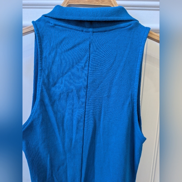  Zara cobalt blue collared V-neck ribbed sleeveless fit and flare mini dress - Picture 7 of 8